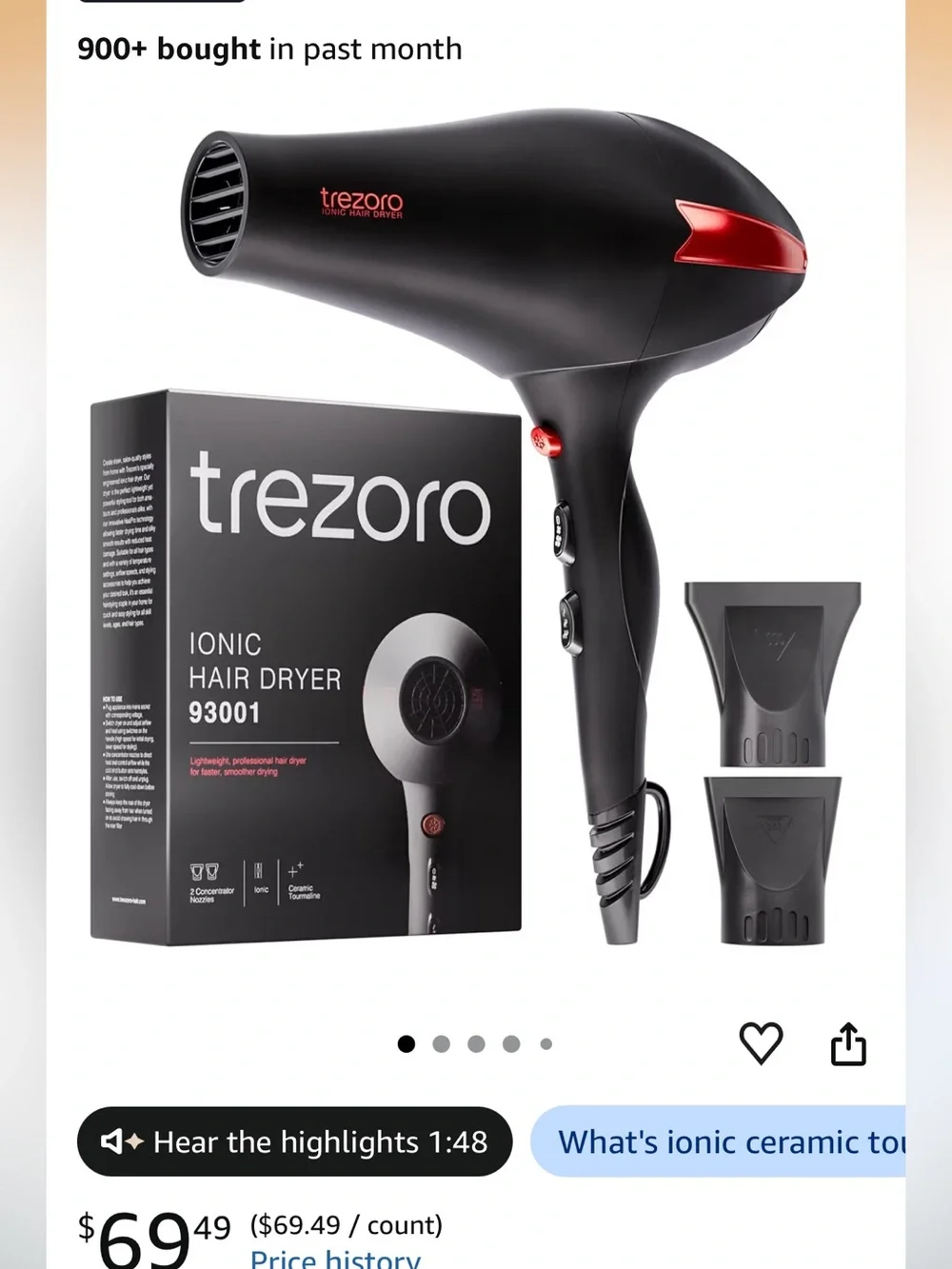 Trezoro Black & Red Ionic Hair Dryer